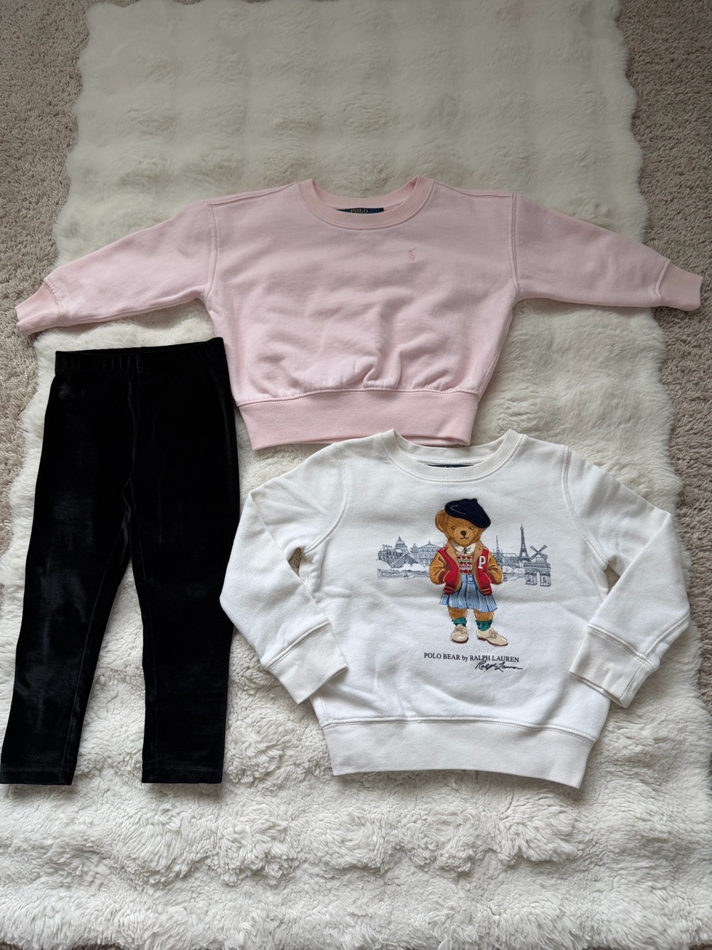 Polo Ralph Lauren Girls Lot Bear Sweatshirt Pink Sweatshirt & Velvet Leggings 3